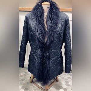 Laurel Elegant Black Quilted Women's Jacket with Tibet Lamb Trim